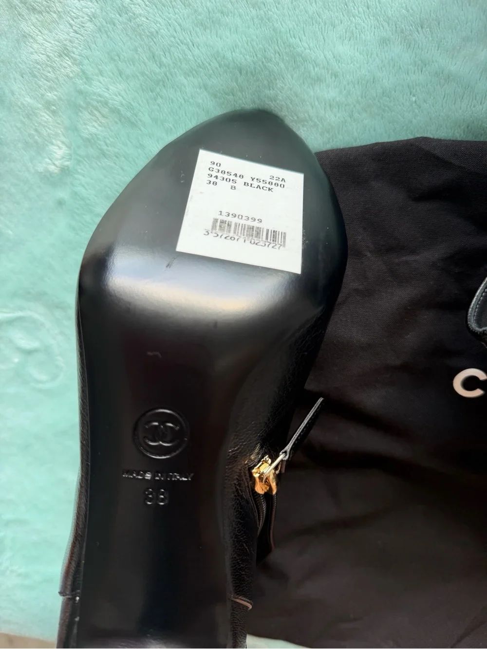 CHANEL Black Leather Ankle Booties with Black Cap Toe and Gold CC